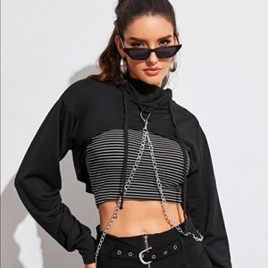 Black silver chain hoodie cropped above chest